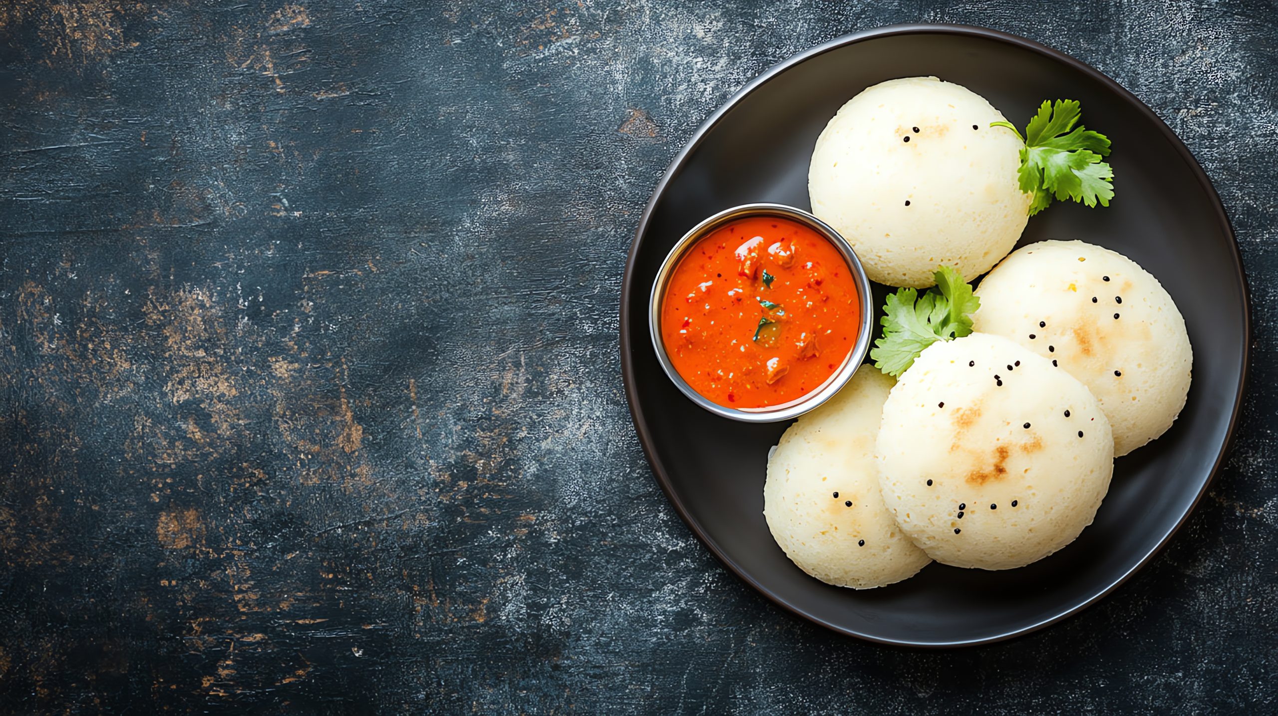 Idli with sambar and chutney